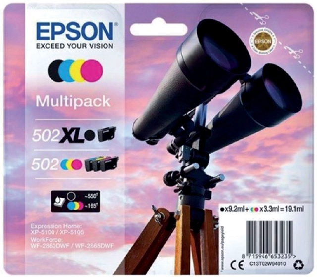 Een Inktcartridge Epson 502XL 502 T02W9 zwart + 3 kleuren koop je bij VHK Kantoorartikelen