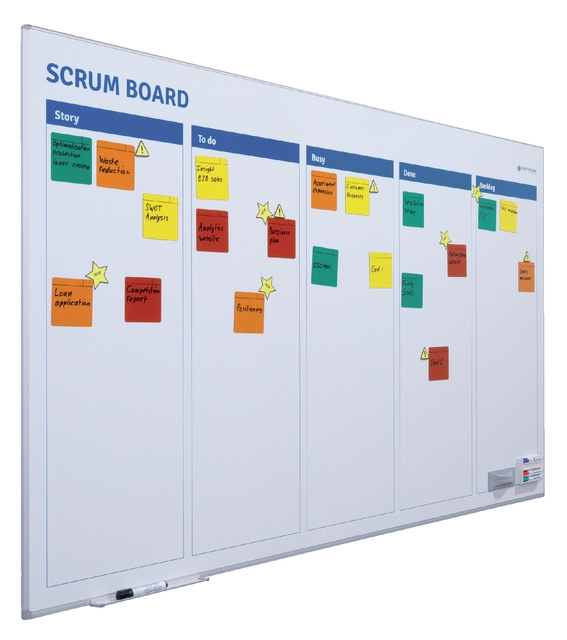 Een Scrum bord + starterkit scrum 90x120cm koop je bij Hoekmankantoorartikelen.nl