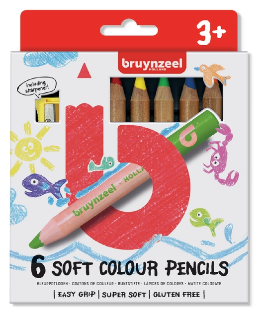 Een Kleurpotloden Bruynzeel Kids dik waskrijt blister à 6 stuks assorti koop je bij Hoekmankantoorartikelen.nl