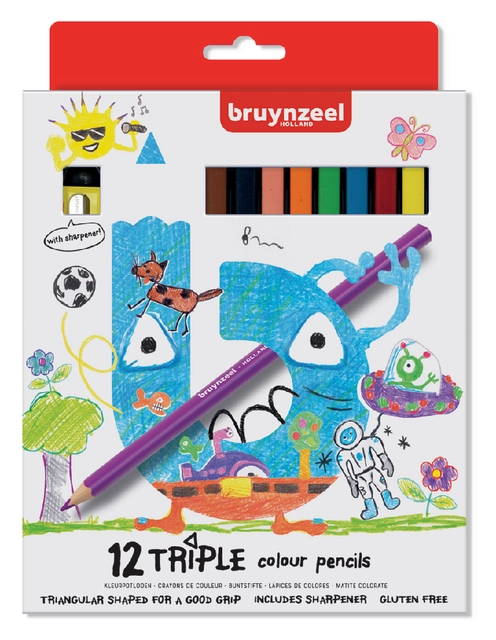 Een Kleurpotloden Bruynzeel Kids Triple blister à 12 stuks assorti koop je bij VHK Kantoorartikelen