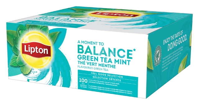 Een Thee Lipton Balance green tea mint 100x1.5gr koop je bij VHK Kantoorartikelen