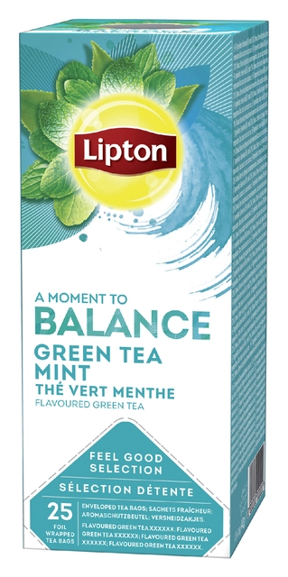 Een Thee Lipton Balance green tea mint 25x1.5gr koop je bij VHK Kantoorartikelen