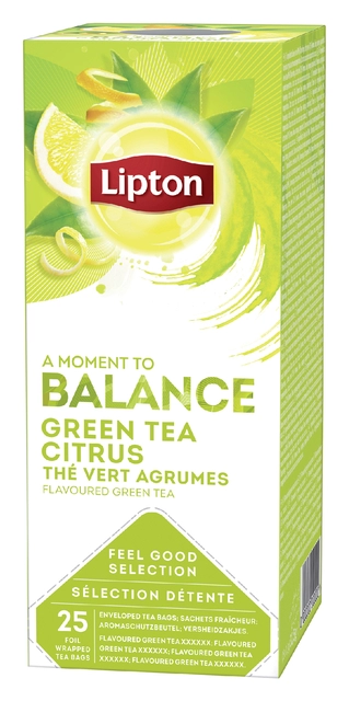 Een Thee Lipton Balance green tea citrus 25x1.5gr koop je bij VHK Kantoorartikelen