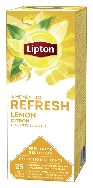 Een Thee Lipton Refresh lemon 25x1.5gr koop je bij VHK Kantoorartikelen