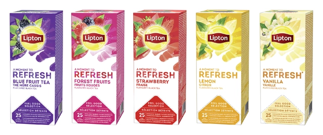 Een Thee Lipton Refresh lemon 25x1.5gr koop je bij VHK Kantoorartikelen