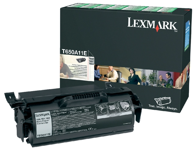 Een Tonercartridge Lexmark T650A11E prebate zwart koop je bij VHK Kantoorartikelen