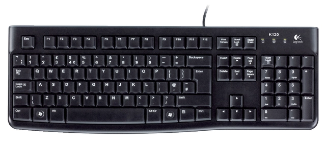 Een Toetsenbord Logitech K120 Qwerty zwart koop je bij VHK Kantoorartikelen