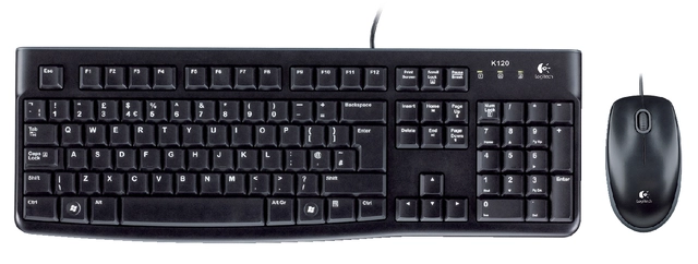 Een Toetsenbord Logitech K120 Qwerty +muis zwart koop je bij VHK Kantoorartikelen