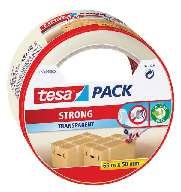 Een Verpakkingstape tesapack® Strong 66mx50mm transparant koop je bij VHK Kantoorartikelen