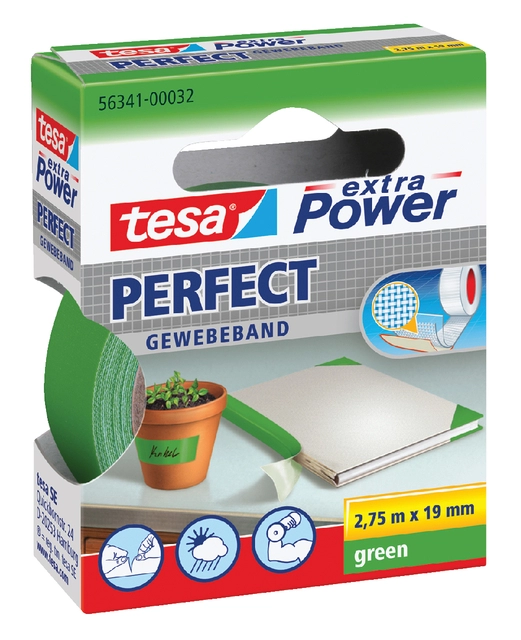 Een Textieltape tesa® extra Power Perfect 2.75mx19mm groen koop je bij VHK Kantoorartikelen