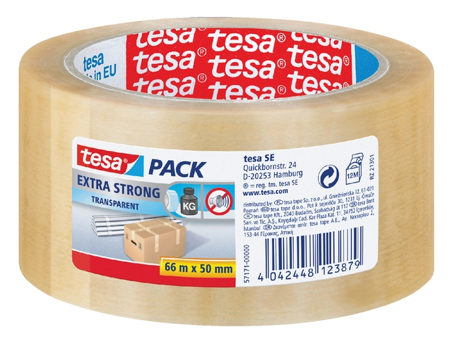 Een Verpakkingstape tesapack® Extra Strong 66mx50mm transparant koop je bij VHK Kantoorartikelen