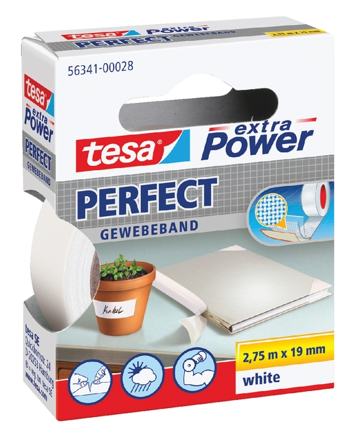 Een Textieltape tesa® extra Power Perfect 2.75mx19mm wit koop je bij VHK Kantoorartikelen