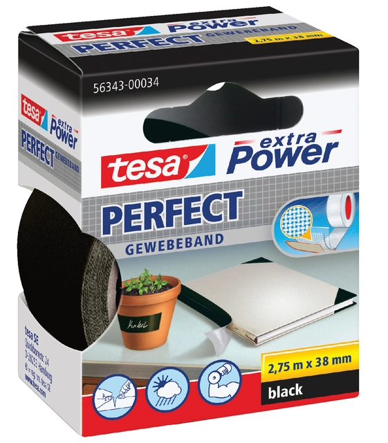 Een Textieltape tesa® extra Power Perfect 2.75mx38mm zwart koop je bij VHK Kantoorartikelen