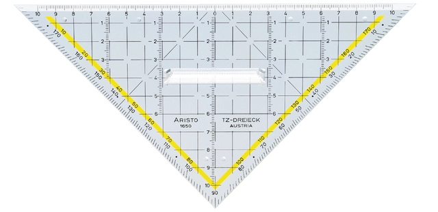 Een Geodriehoek Aristo 1650/2 225mm met greep transparant koop je bij VHK Kantoorartikelen