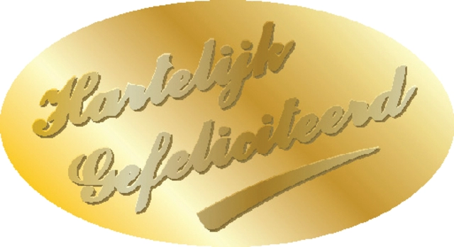 Een Etiket Haza hartelijk gefeliciteerd goud à 1000 stuks koop je bij VHK Kantoorartikelen