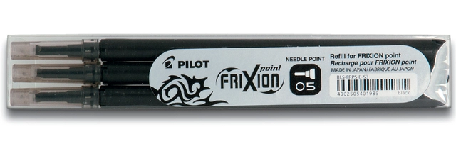 Een Rollerpenvulling PILOT friXion fijn zwart set à 3 stuks koop je bij Hoekmankantoorartikelen.nl