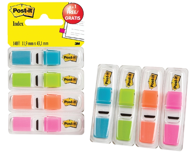 Een Indextabs Post-it 6834 11.9mmx43.1mm helder 3+1 gratis assorti 35 tabs per dispernser koop je bij Hoekmankantoorartikelen.nl