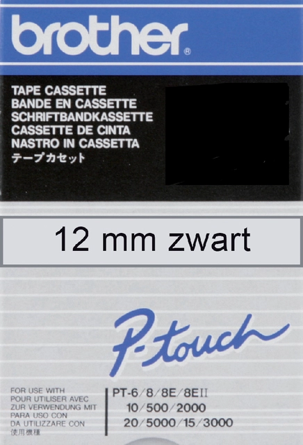 Een Labeltape Brother P-touch TC-101 standaard 12mm zwart op transparant koop je bij Hoekmankantoorartikelen.nl