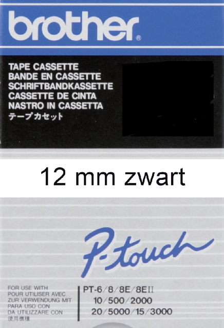 Een Labeltape Brother P-touch TC-201 standaard 12mm zwart op wit koop je bij Hoekmankantoorartikelen.nl