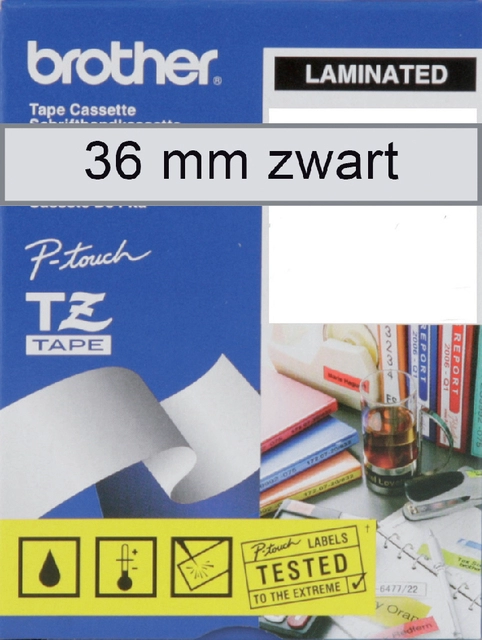 Een Labeltape Brother P-touch TZe-161 standaard 36mm zwart op transparant koop je bij Hoekmankantoorartikelen.nl