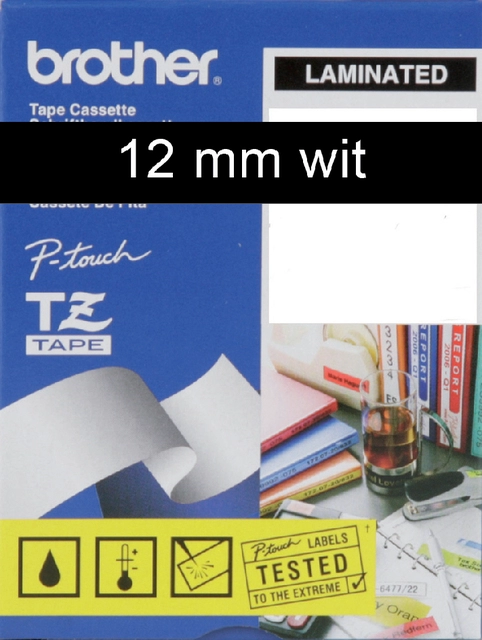 Een Labeltape Brother P-touch TZe-335 standaard 12mm wit op zwart koop je bij Hoekmankantoorartikelen.nl