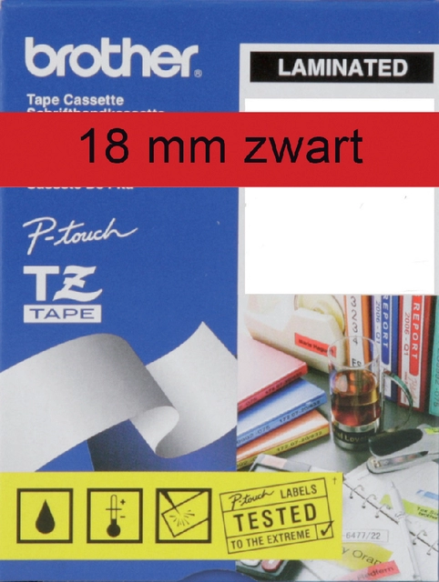 Een Labeltape Brother P-touch TZe-441 standaard 18mm zwart op rood koop je bij Hoekmankantoorartikelen.nl