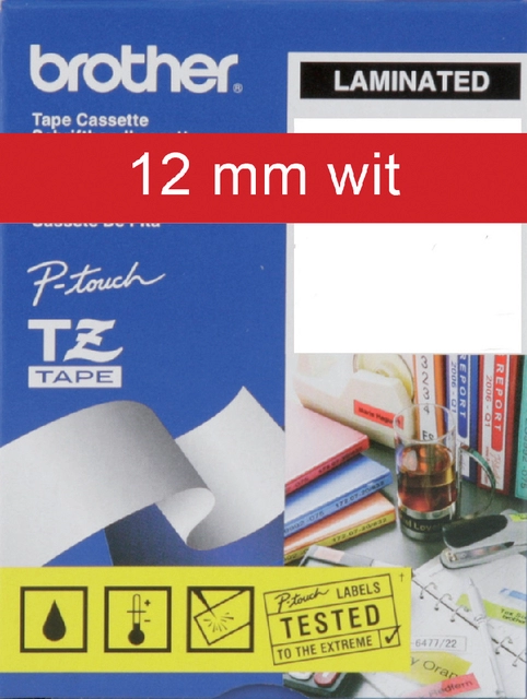 Een Labeltape Brother P-touch TZe-435 standaard 12mm wit op rood koop je bij Hoekmankantoorartikelen.nl