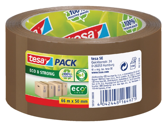 Een Verpakkingstape tesapack® Eco & Strong 66mx50mm bruin koop je bij VHK Kantoorartikelen