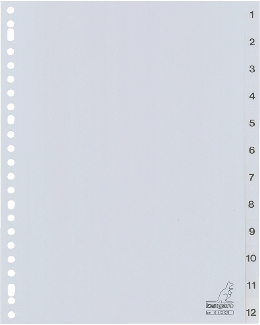 Een Tabbladen Kangaro 23-gaats G412CM 1-12 genummerd grijs PP koop je bij Hoekmankantoorartikelen.nl