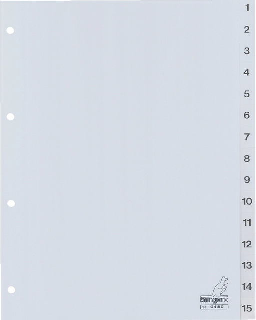 Een Tabbladen Kangaro 4-gaats G415C 1-15 genummerd grijs PP koop je bij Hoekmankantoorartikelen.nl