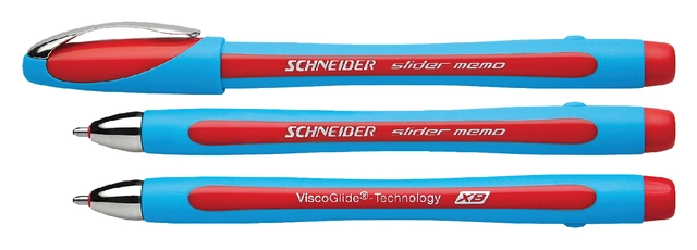 Een Balpen Schneider Slider Memo extra breed rood koop je bij VHK Kantoorartikelen