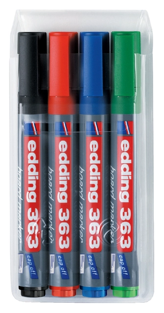 Een Viltstift edding 363 whiteboard schuin 1-5mm assorti set à 4 stuks koop je bij VHK Kantoorartikelen