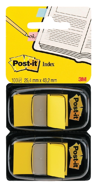 Een Indextabs Post-it 680 25.4x43.2mm duopack geel 2x50 tabs koop je bij Hoekmankantoorartikelen.nl