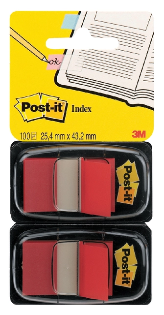 Een Indextabs Post-it 680 25.4x43.2mm duopack rood 2x 50 tabs koop je bij Hoekmankantoorartikelen.nl