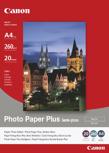 Een Inkjetpapier Canon SG-201 A4 260gr semi glossy 20 vel koop je bij Hoekmankantoorartikelen.nl