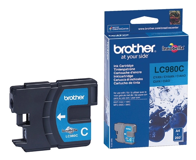 Een Inktcartridge Brother LC-980C blauw koop je bij VHK Kantoorartikelen