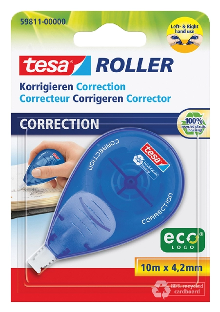 Een Correctieroller tesa® ecoLogo® rechts & linkshandig 10mx4,2mm blister koop je bij VHK Kantoorartikelen