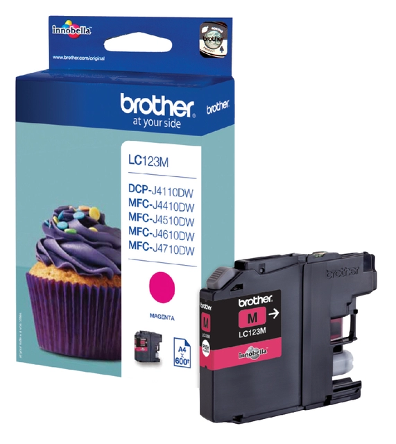 Een Inktcartridge Brother LC-123M rood koop je bij VHK Kantoorartikelen