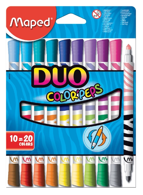 Een Viltstift Maped Color'Peps Duo Colors set á 10 stuks assorti koop je bij VHK Kantoorartikelen