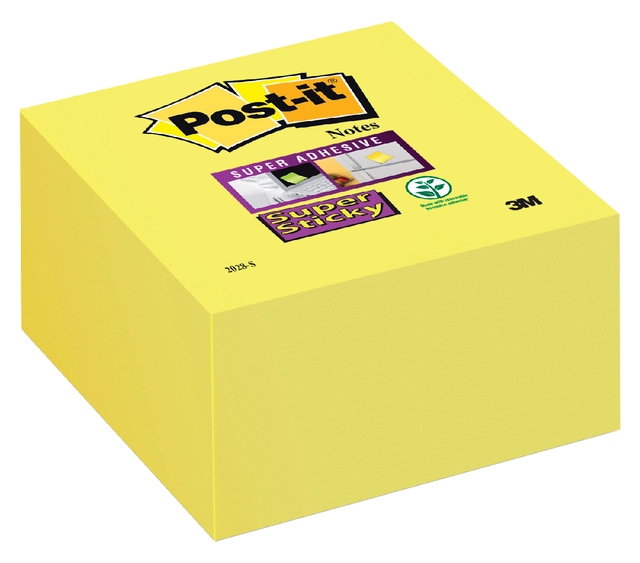 Een Memoblok Post-it 2028 Super Sticky 76x76mm kubus neon geel koop je bij Hoekmankantoorartikelen.nl