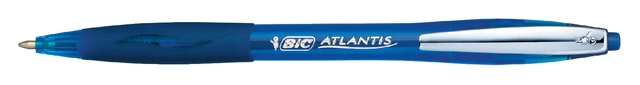 Een Balpen Bic Atlantis soft metalen clip clic medium blauw koop je bij VHK Kantoorartikelen