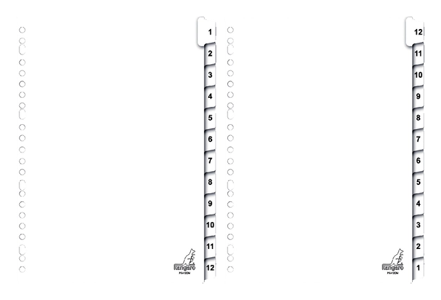 Een Tabbladen Kangaro 23-gaats PK412CM 1-12 genummerd karton koop je bij Hoekmankantoorartikelen.nl