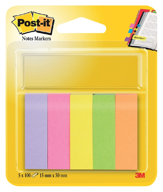 Een Markeerstrook Post-it 670 15x50mm papier assorti 5x100vel koop je bij Hoekmankantoorartikelen.nl