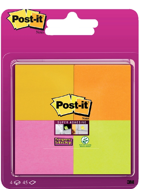 Een Memoblok Post-it 6910 Super Sticky 51x51mm assorti 4 stuks koop je bij Hoekmankantoorartikelen.nl