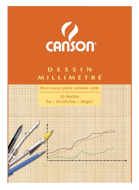 Een Millimeterblok Canson A4 lichtbruin 50 vel koop je bij Hoekmankantoorartikelen.nl