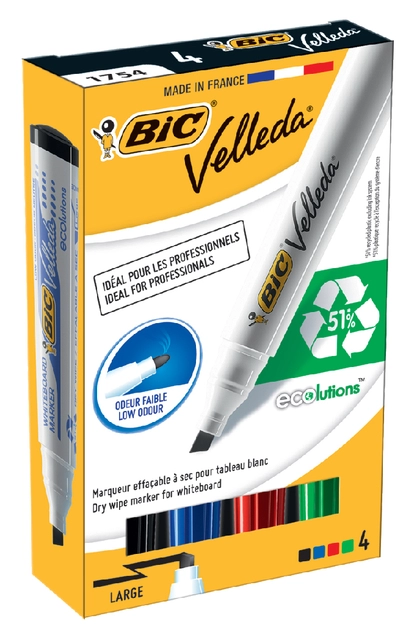 Een Viltstift Bic Velleda 1751 whiteboard schuin large zwart koop je bij VHK Kantoorartikelen