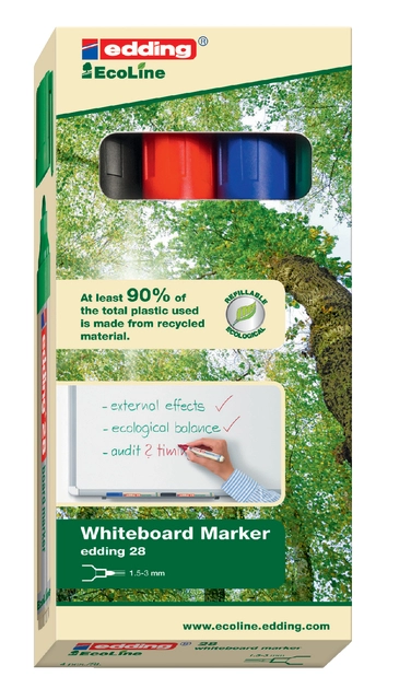 Een Viltstift edding 28 whiteboard Ecoline rond 1.5-3mm assorti set à 4 stuks koop je bij VHK Kantoorartikelen