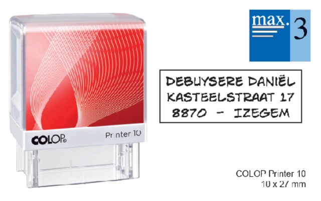 Een Tekststempel Colop Printer 10 personaliseerbaar 3regels 27x10mm koop je bij VHK Kantoorartikelen