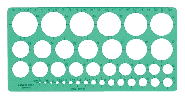 Een Cirkelsjabloon Linex 39 cirkels met inktvoetjes 1-35mm groen koop je bij VHK Kantoorartikelen