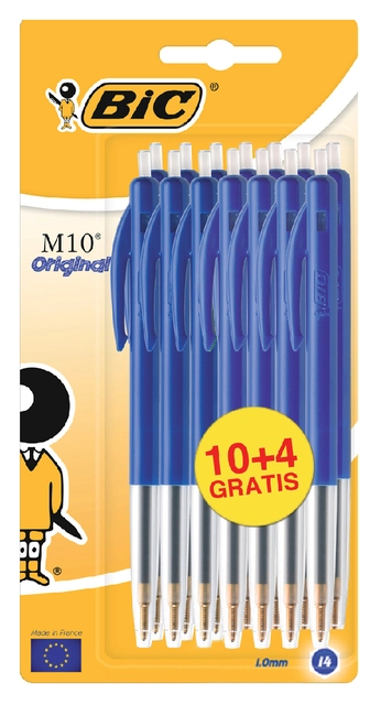 Een Balpen Bic M10 medium blauw blister à 10+4 gratis koop je bij VHK Kantoorartikelen